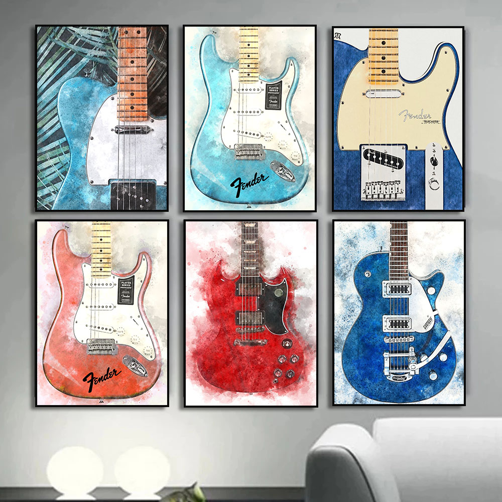 Picture Of Musical Instrument - Vintage Rock Music Guitar Canvas Paintings