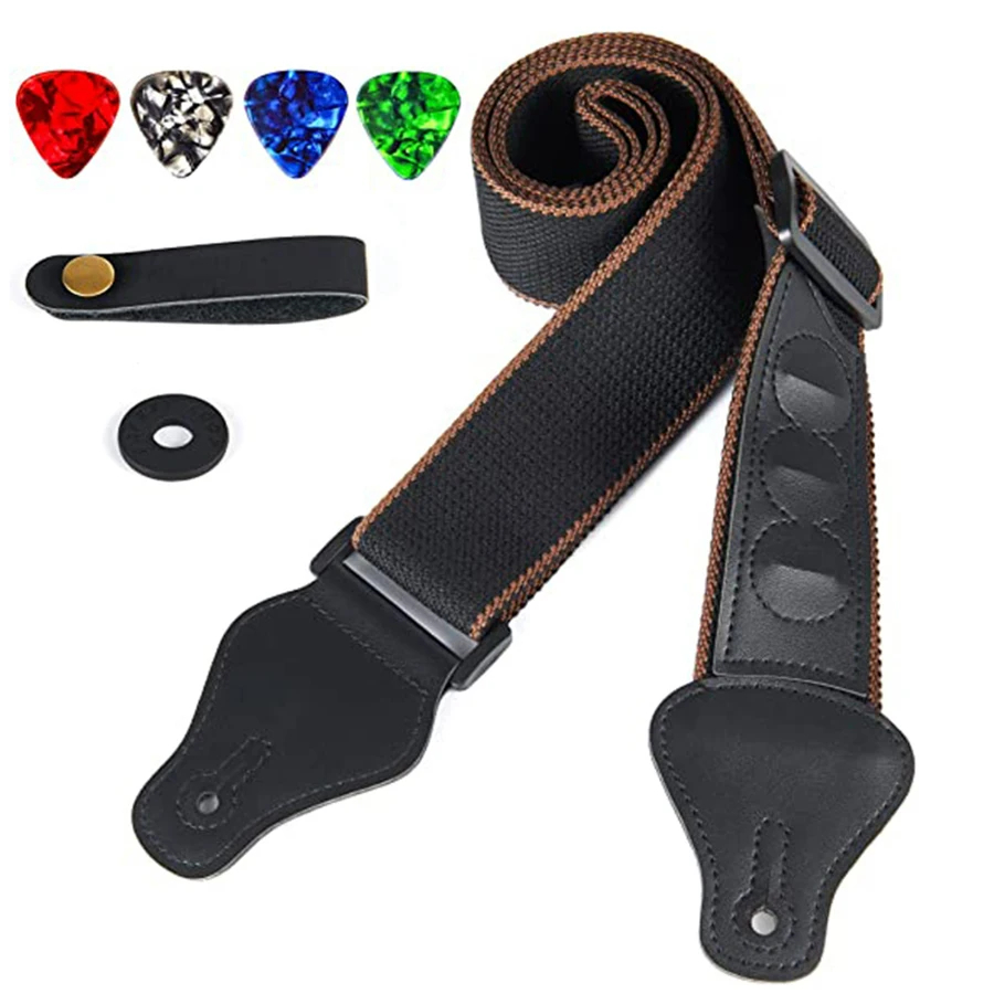 7Pcs/Set Guitar Strap Black PU - Musical Instrument Sounds recension och pris