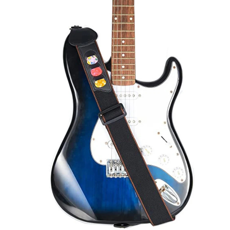 7Pcs/Set Guitar Strap Black PU - Musical Instrument Sounds recension och pris